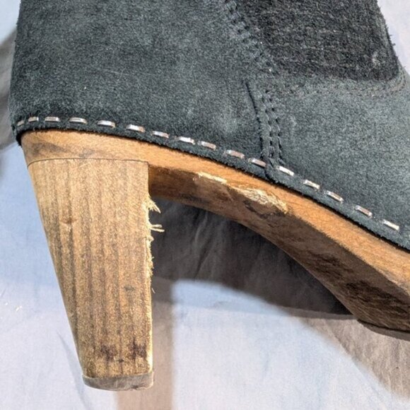 Sanita Black Suede Pattern Mid Calf Wooden Clog Heel Boots Women Size 37 - Picture 8 of 11